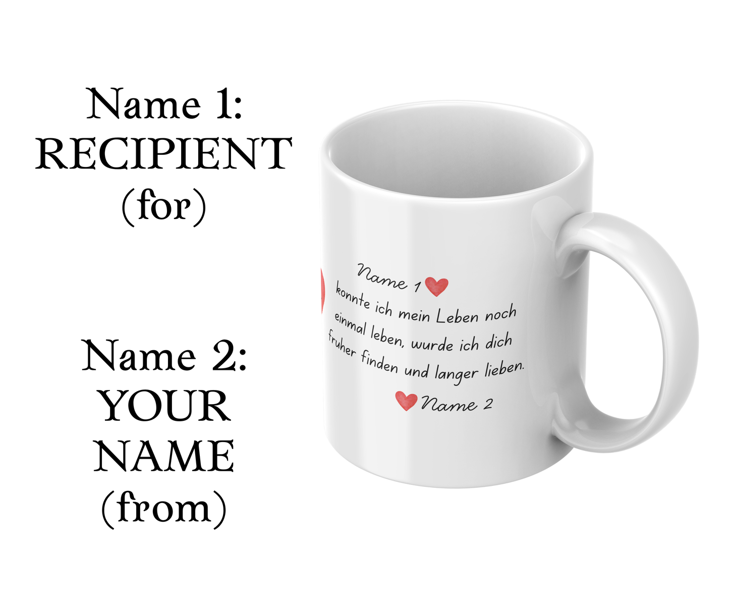 Custom romantic mug in English & German - add your names