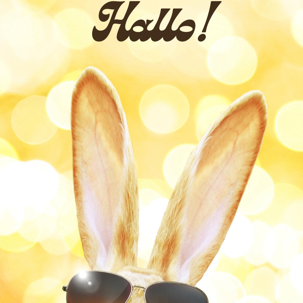 "Hallo!" German Easter card with Cool Bunny