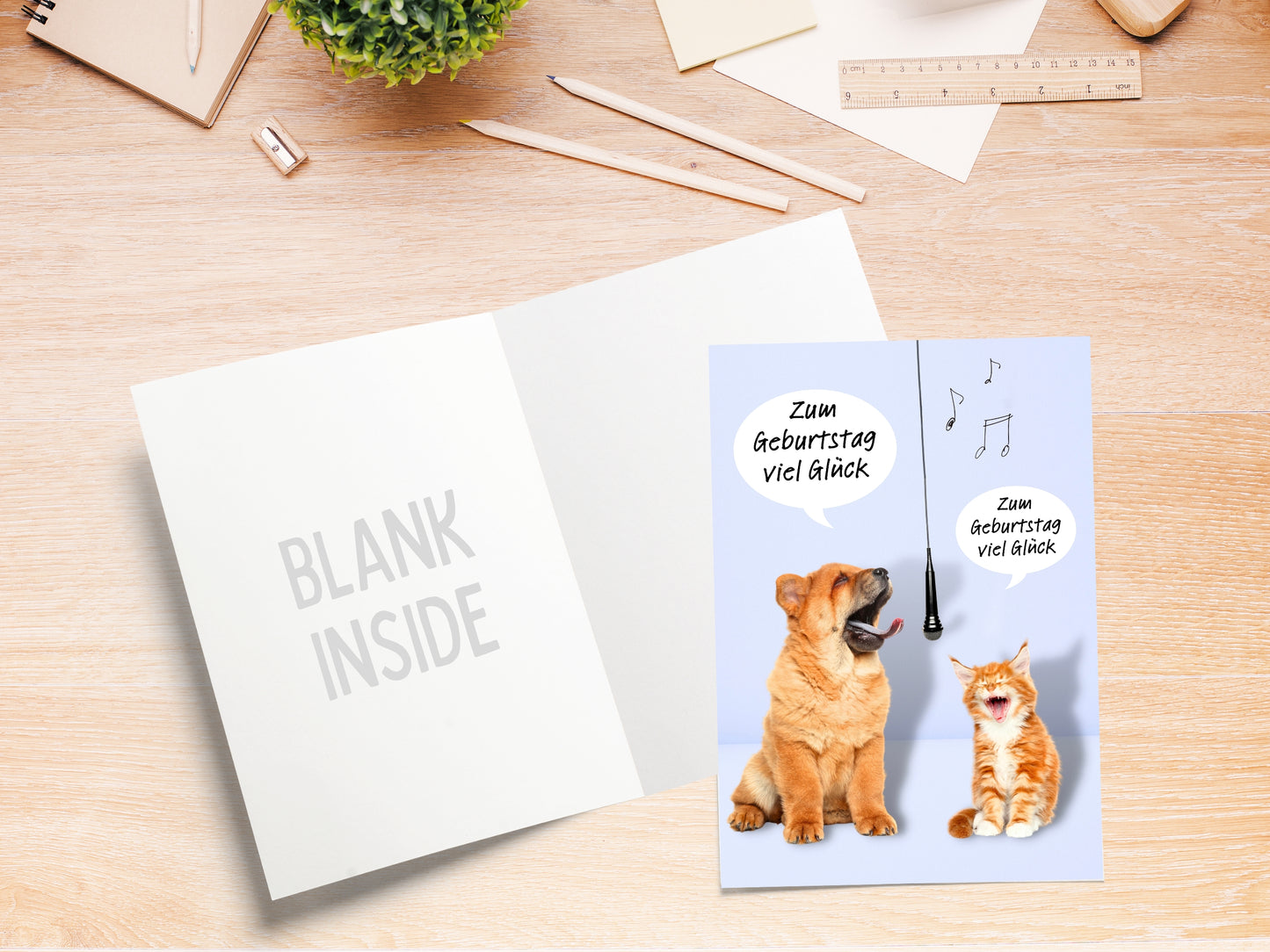 Puppy and Kitten Singing Birthday "Geburtstag" Greeting Card