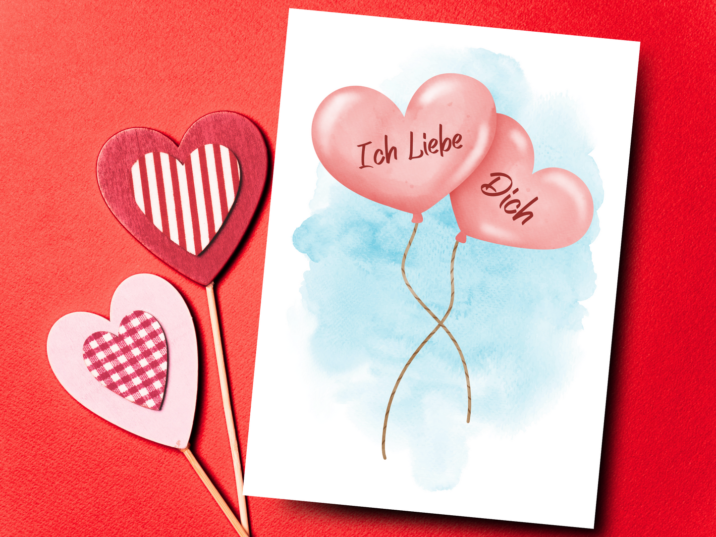 Heart Balloons "Ich Liebe Dich" German I Love You romantic card