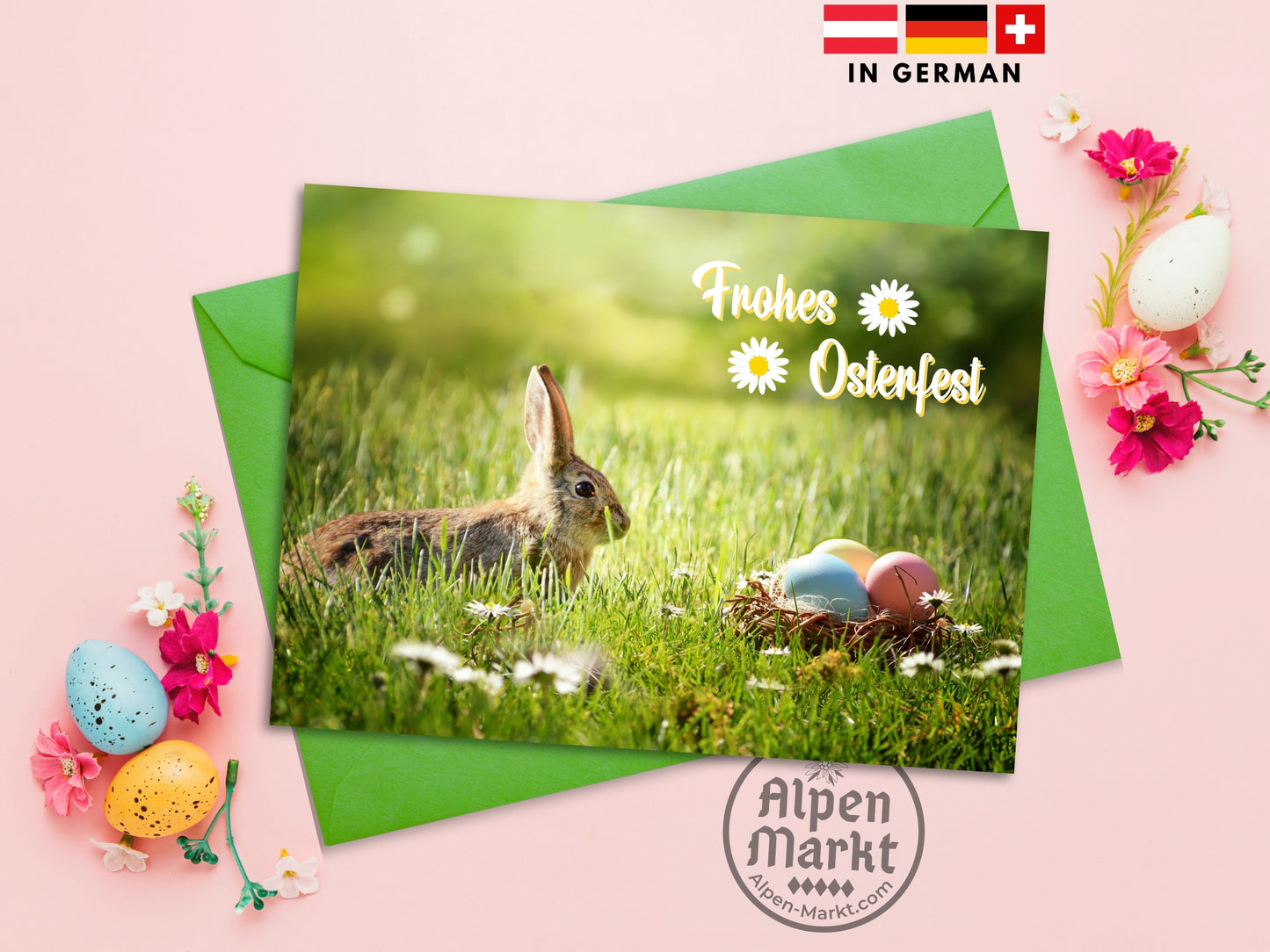 "Frohes Osterfest" German Easter card with bunny