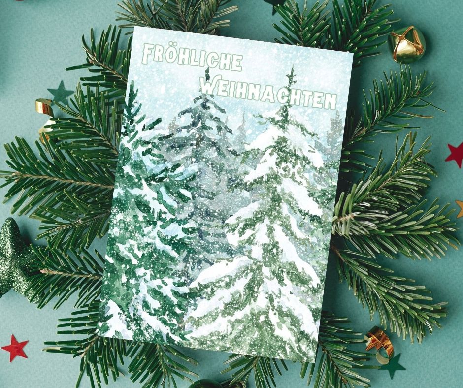 Winter Forest German Christmas Card - Fröhliche Weihnachten