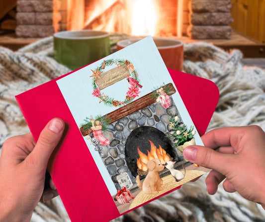 "The Kiss" Dog and Cat Romantic Christmas Card - Frohe Weihnachten