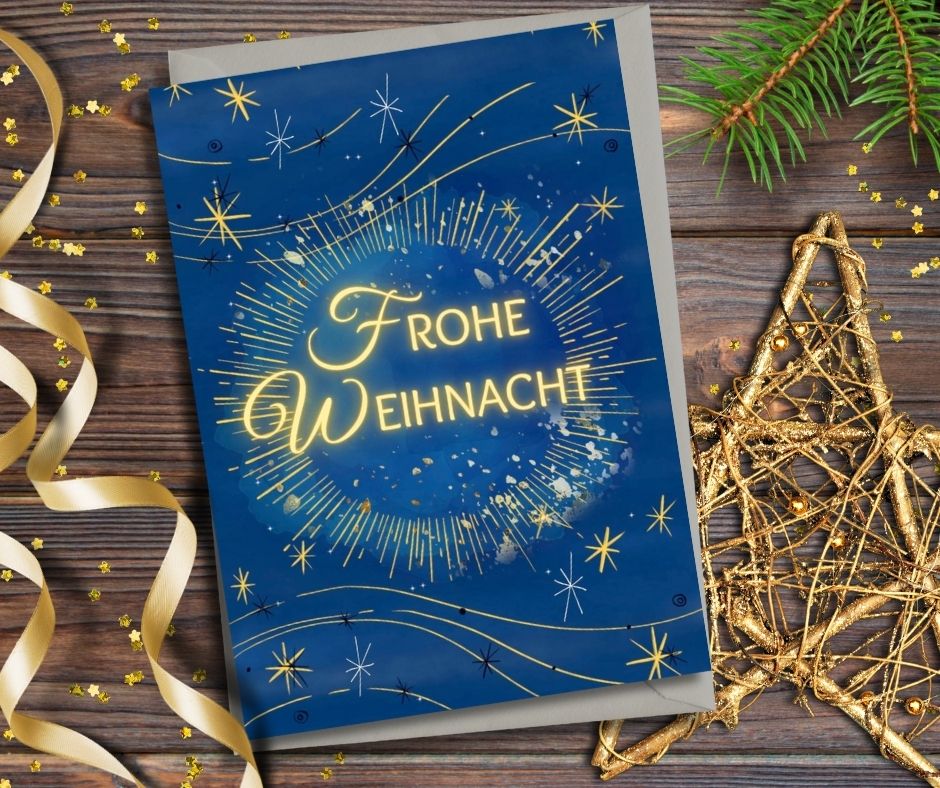 Beautiful Starry Night Sky Christmas Card in German - Frohe Weihnacht
