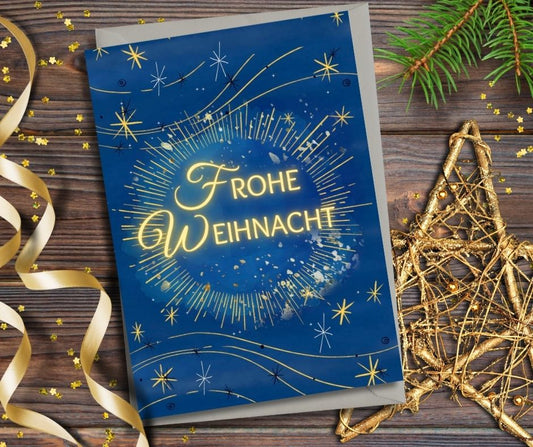 Beautiful Starry Night Sky Christmas Card in German - Frohe Weihnacht