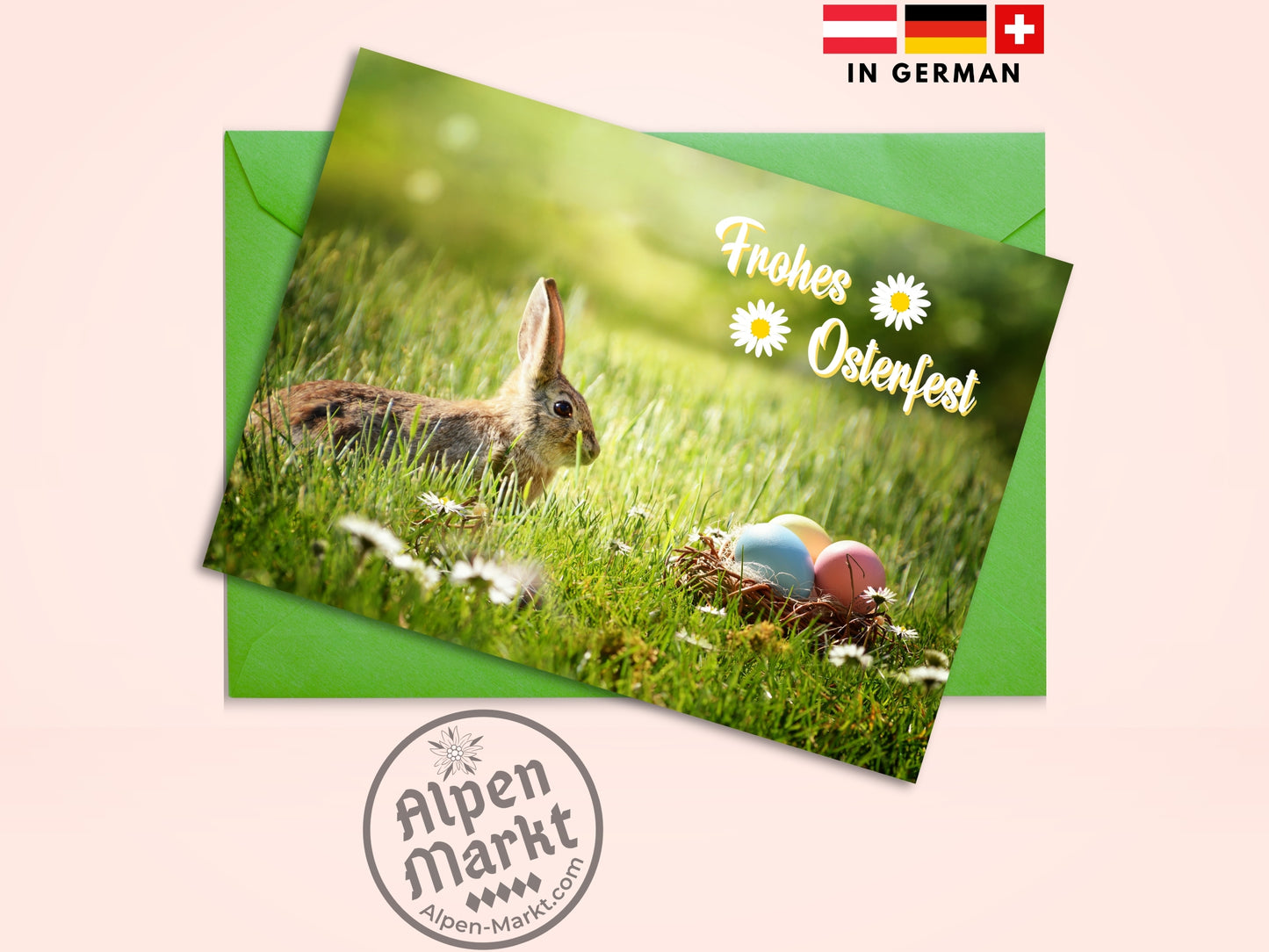 "Frohes Osterfest" German Easter card with bunny