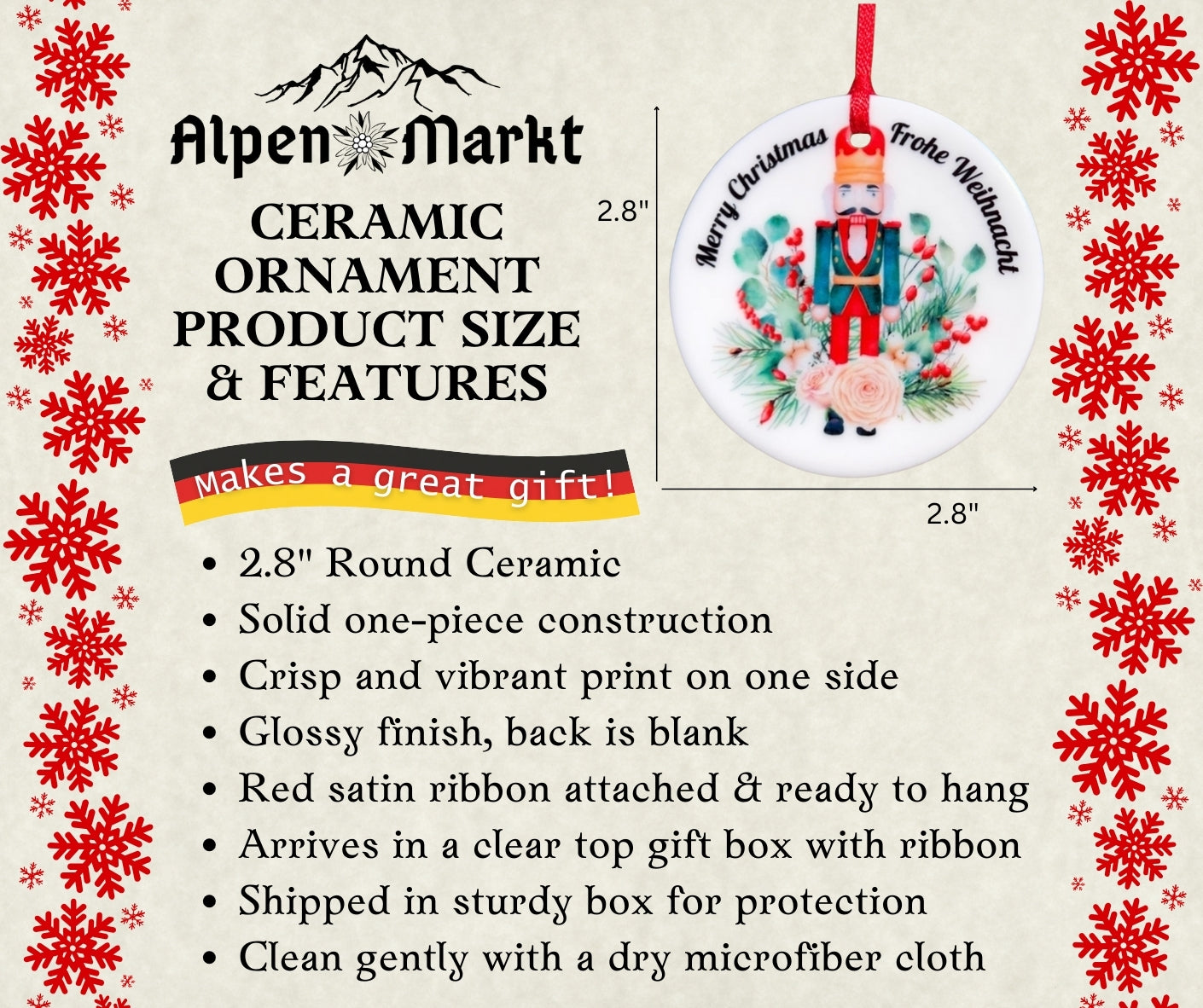 German ceramic Nutcracker ornament with gift box
