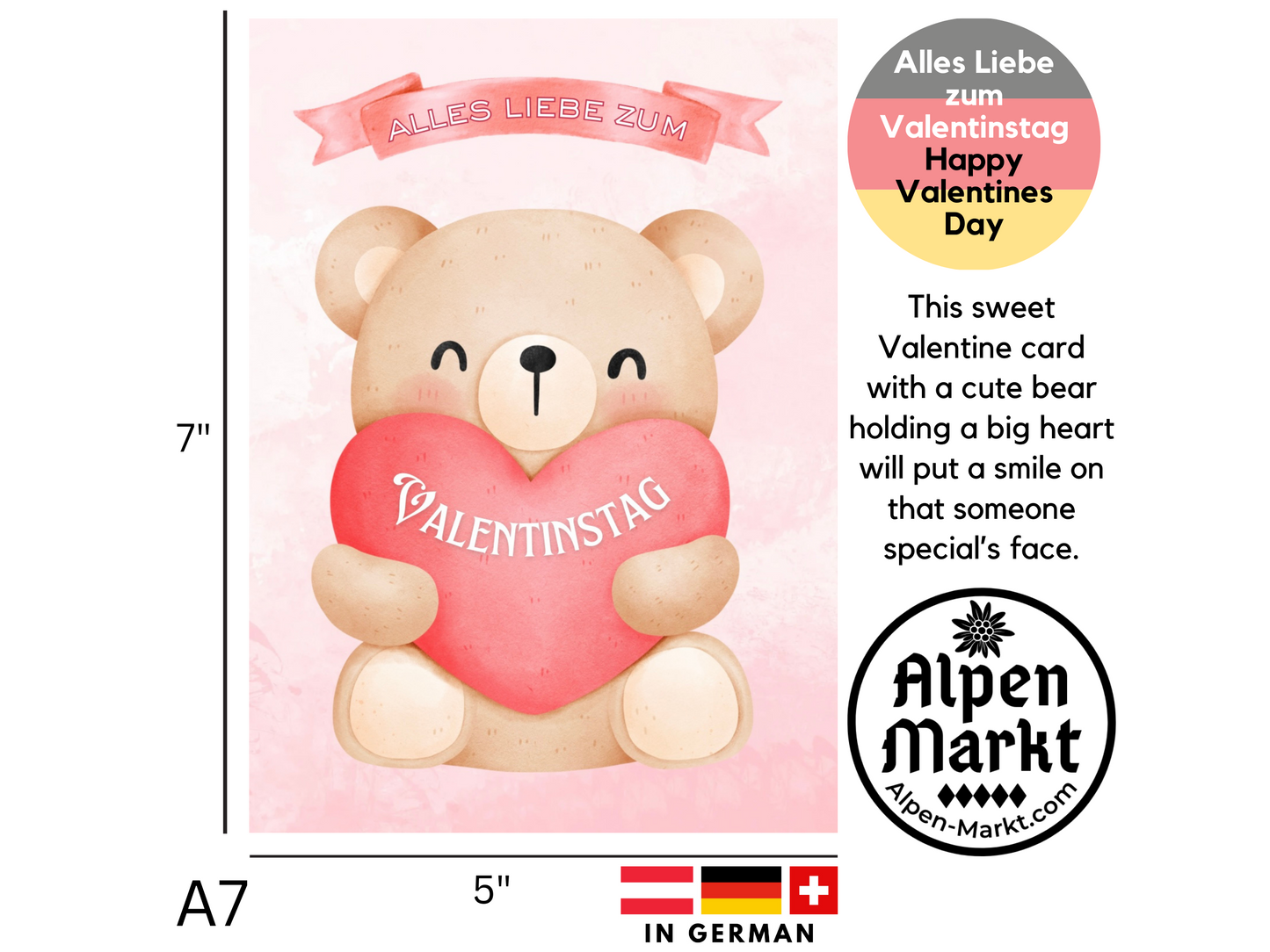 "Valentinstag" Card with cute Teddy Bear for your sweet Valentine