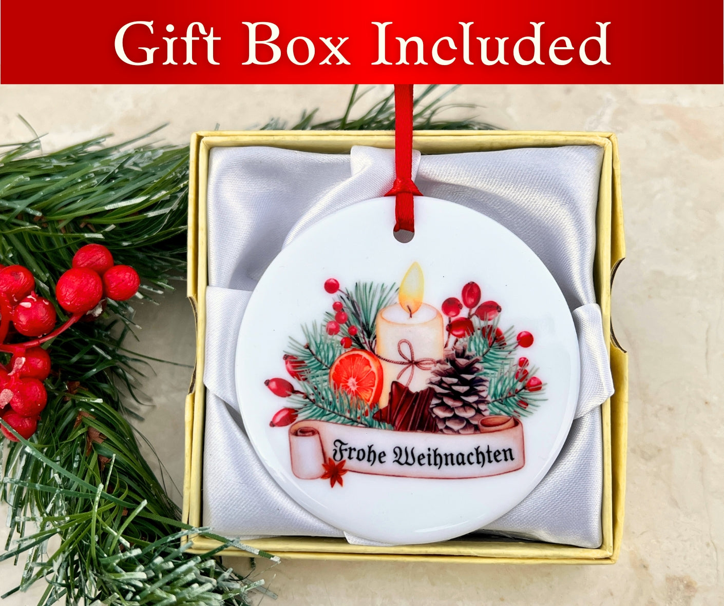 German ceramic candle ornament with gift box