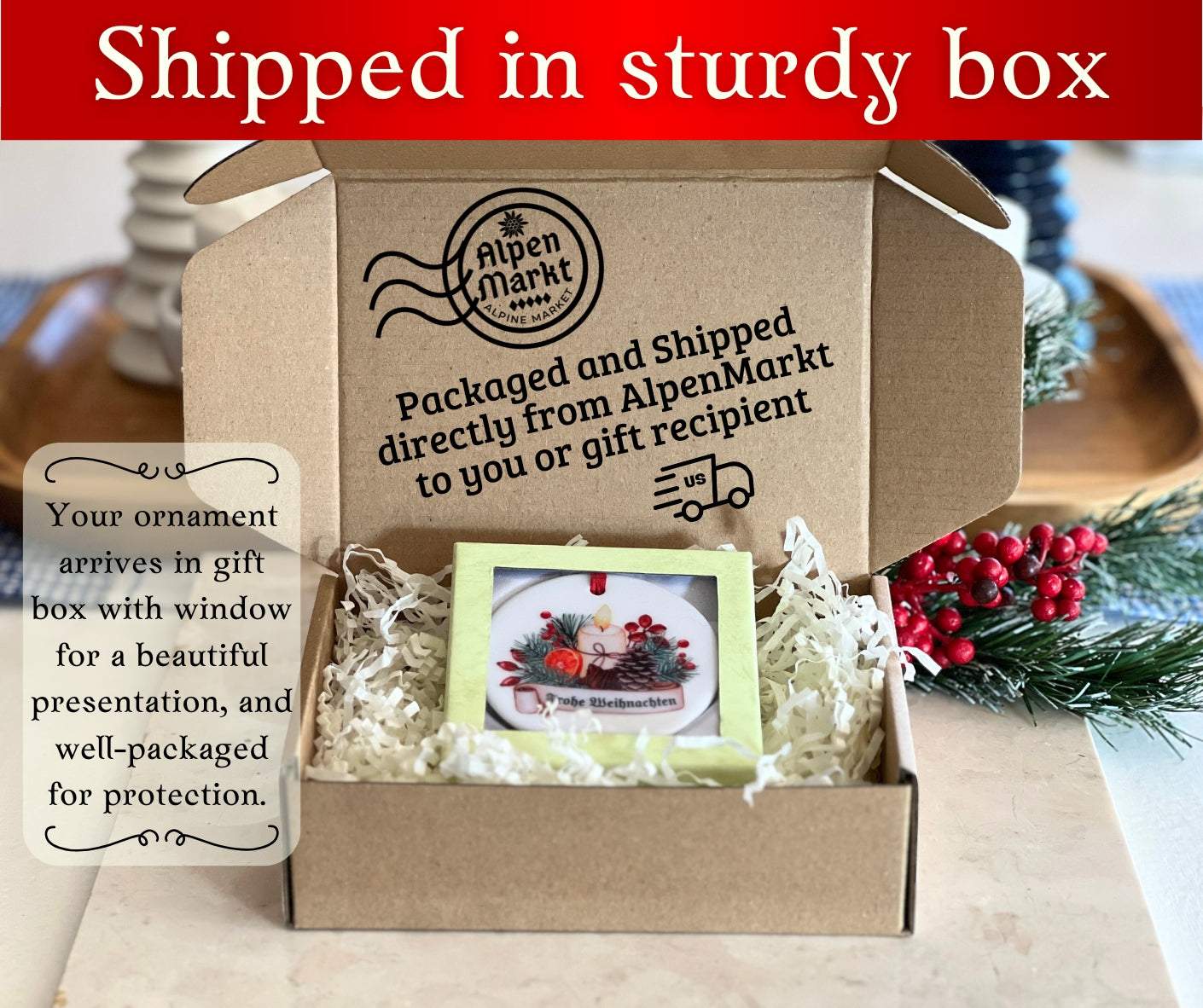 German ceramic candle ornament with gift box