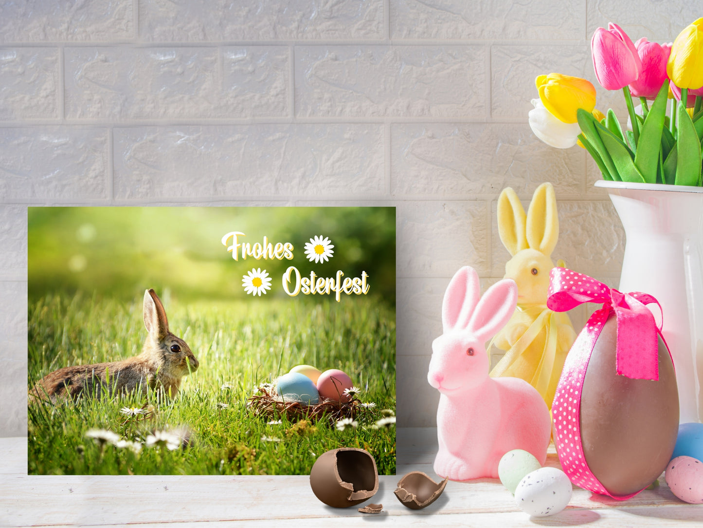 "Frohes Osterfest" German Easter card with bunny