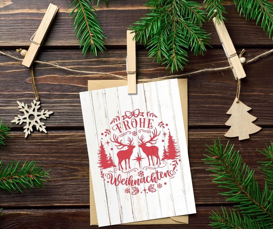 Reindeer Rustic German Christmas Card - Frohe Weihnachten