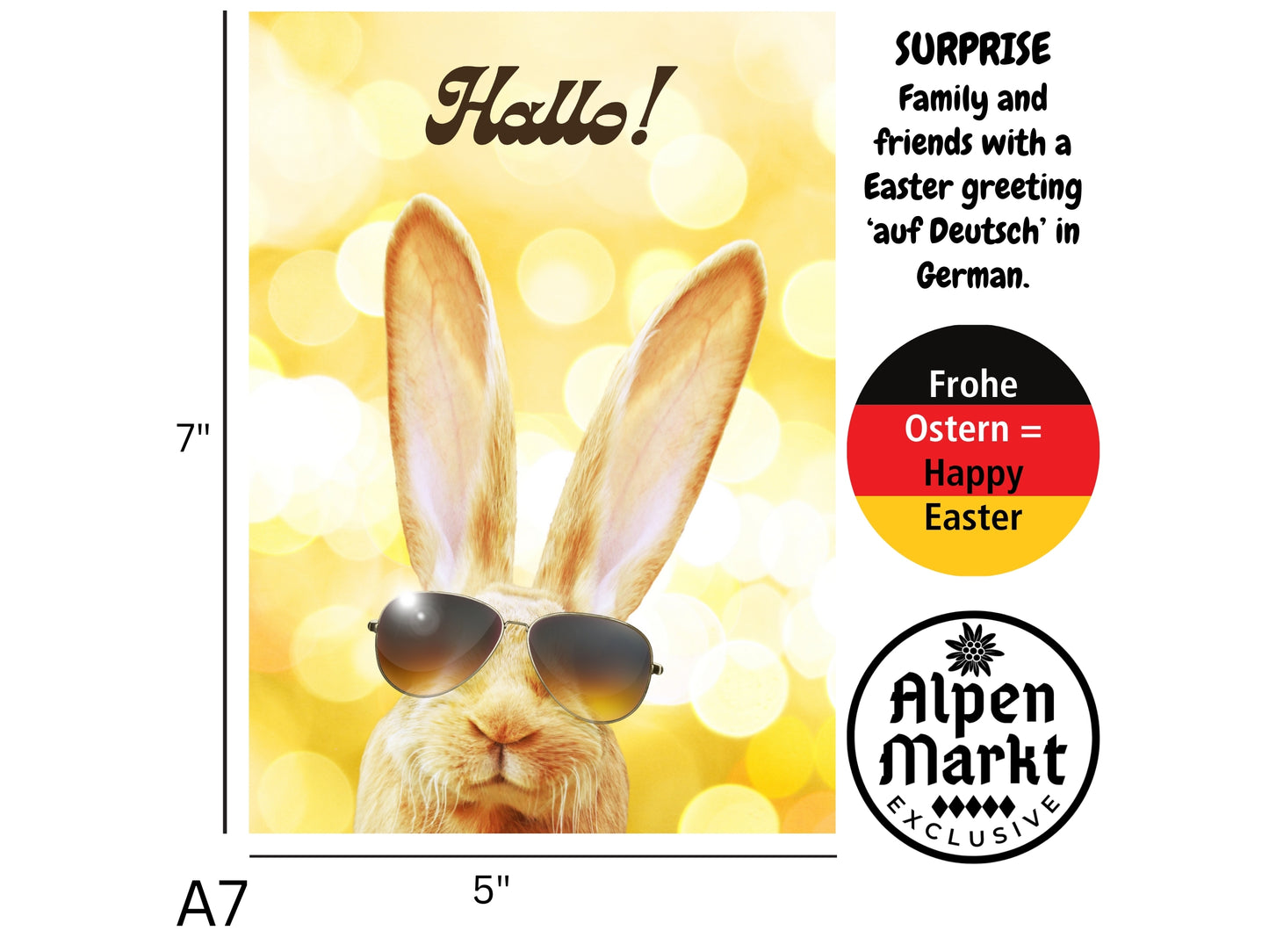 "Hallo!" German Easter card with Cool Bunny