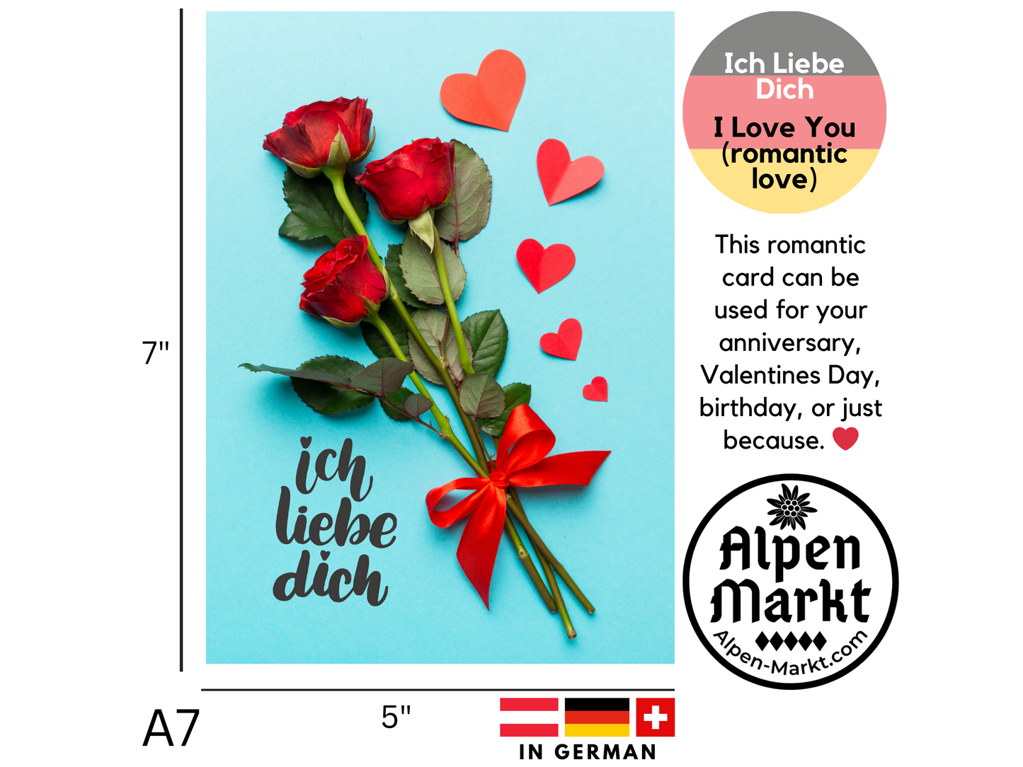 Red Roses "Ich Liebe Dich" German I Love You card