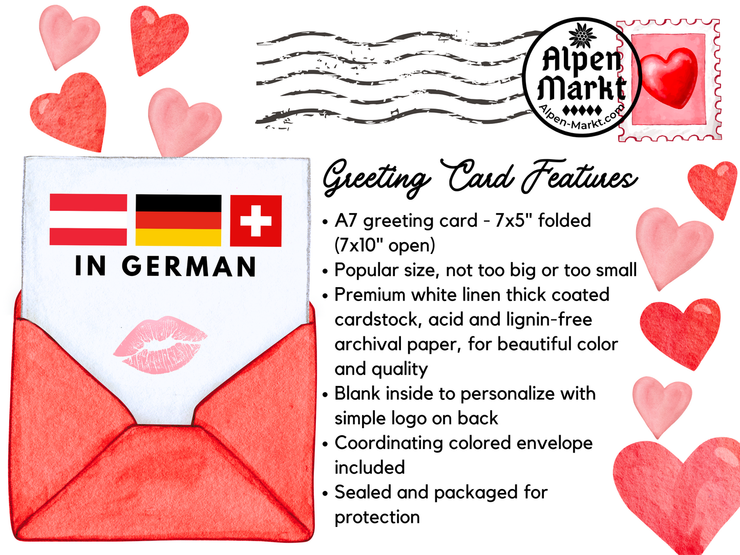 Heart Balloons "Ich Liebe Dich" German I Love You romantic card