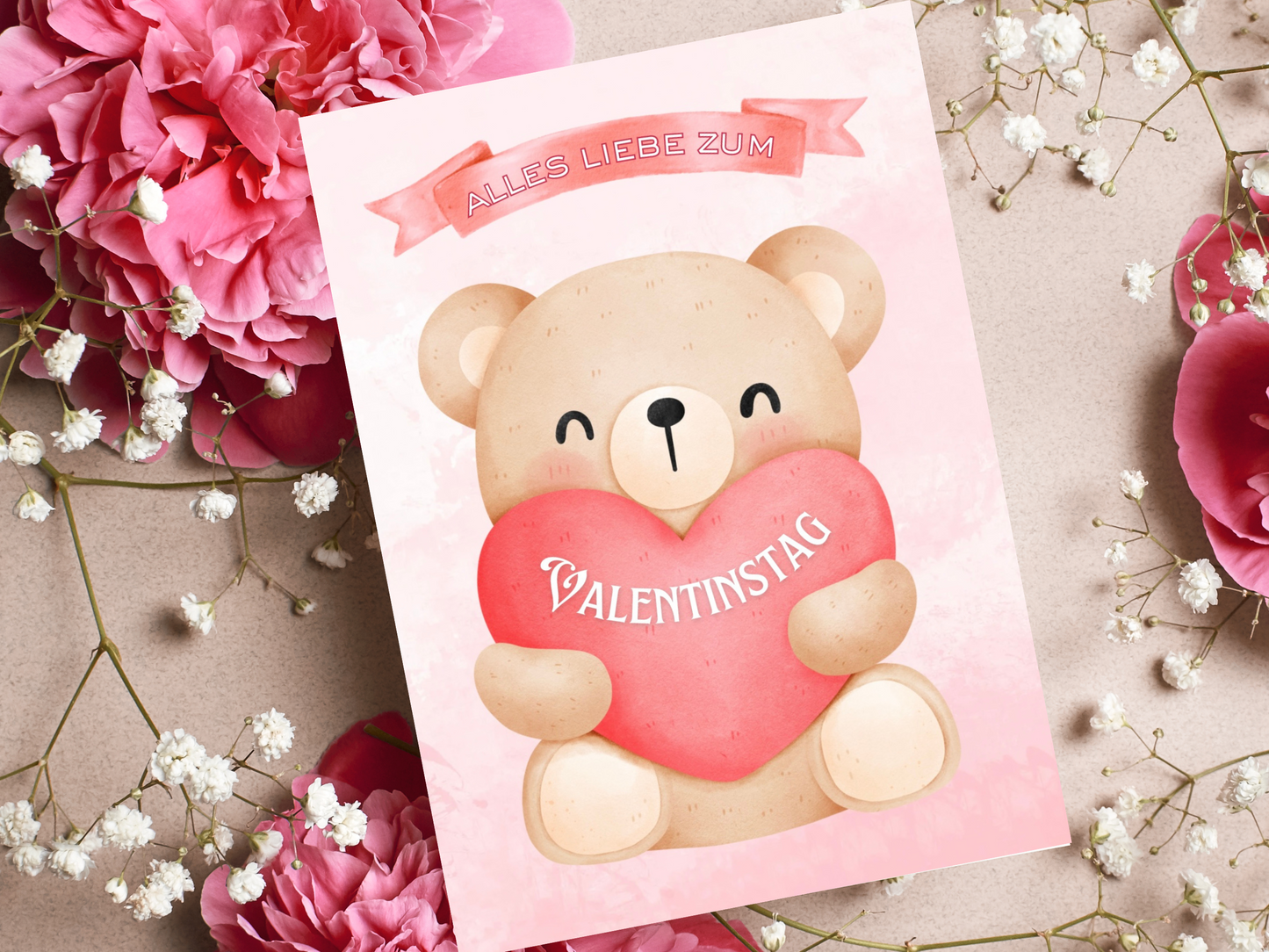 "Valentinstag" Card with cute Teddy Bear for your sweet Valentine