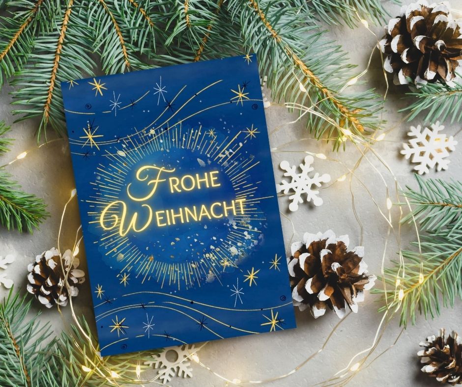 Beautiful Starry Night Sky Christmas Card in German - Frohe Weihnacht