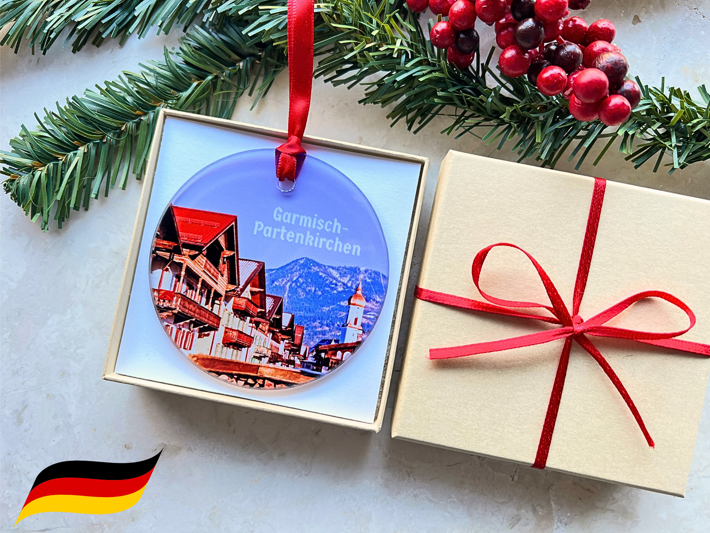 Garmisch-Partenkirchen Germany glass ornament with gift box