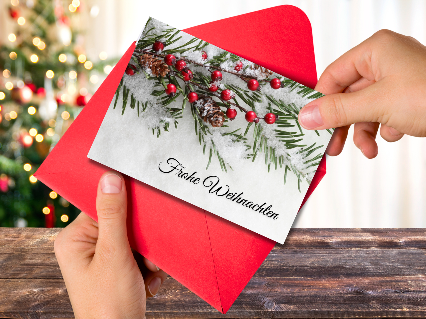 German Christmas Card - Frohe Weihnachten red berries