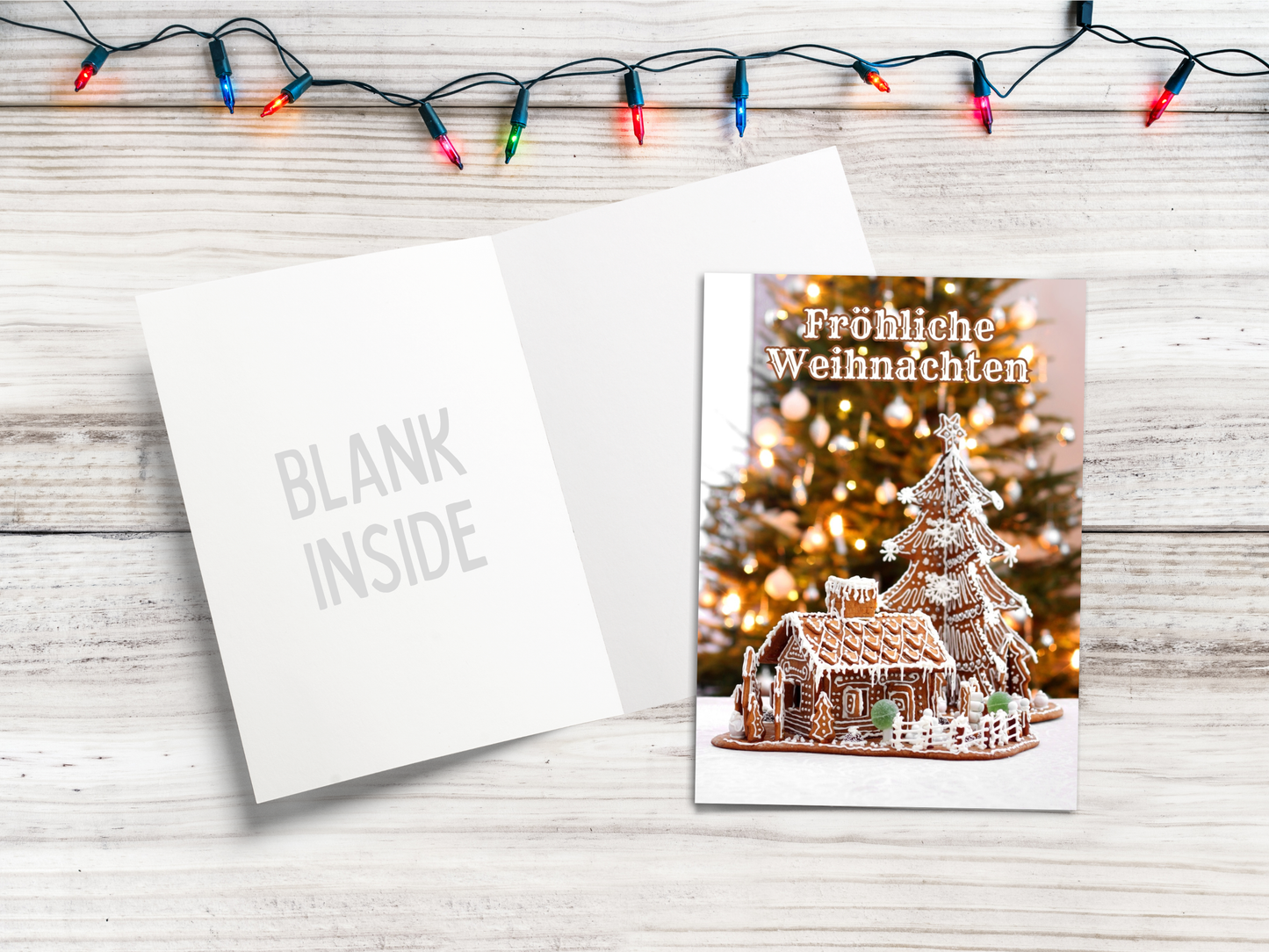 German Christmas Card - Fröhliche Weihnachten gingerbread house