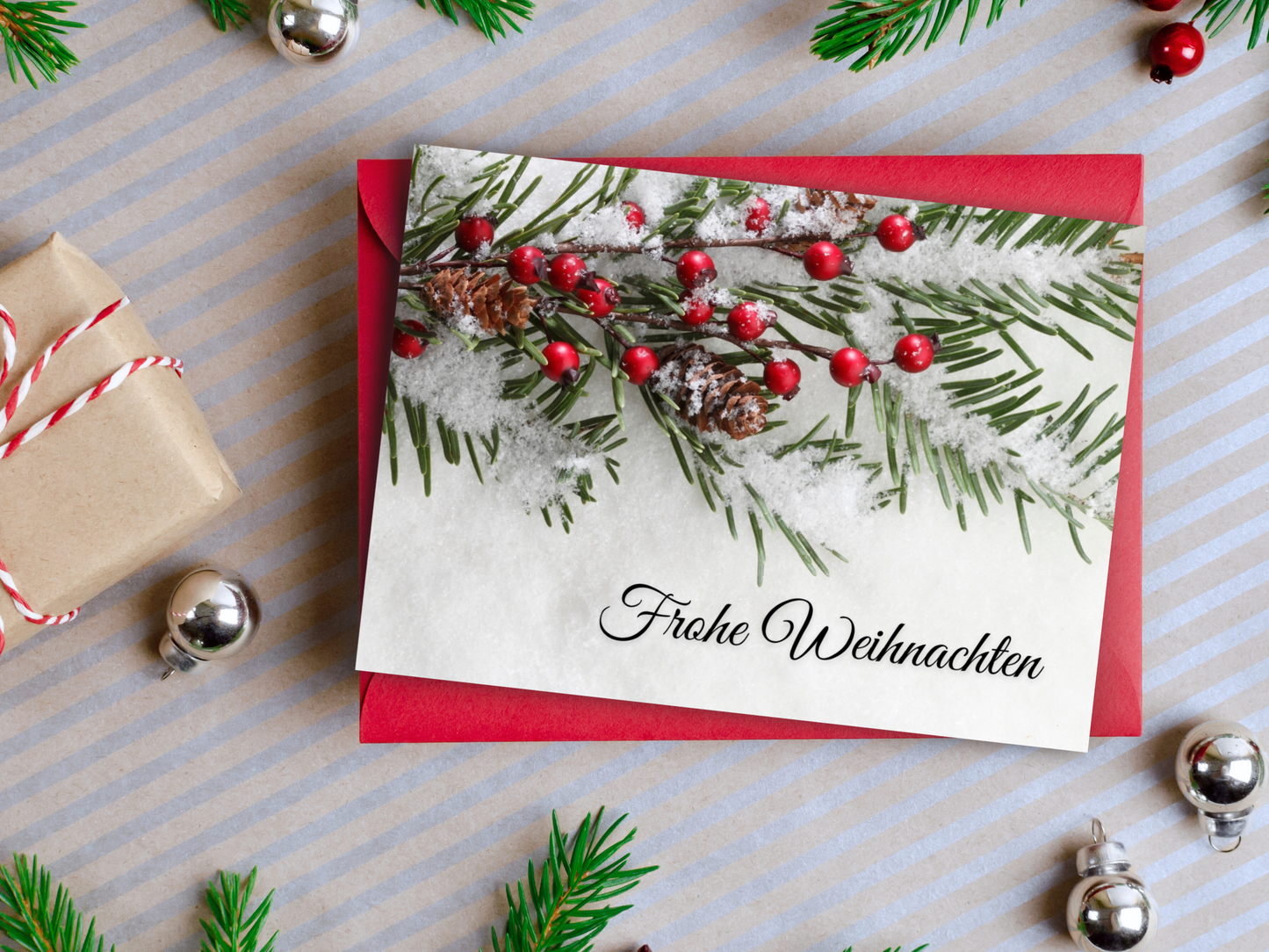 German Christmas Card - Frohe Weihnachten red berries