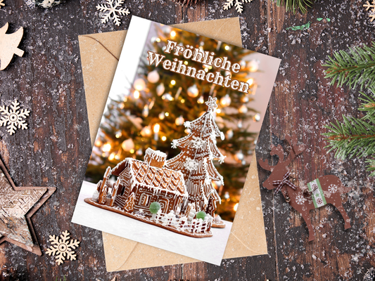 German Christmas Card - Fröhliche Weihnachten gingerbread house
