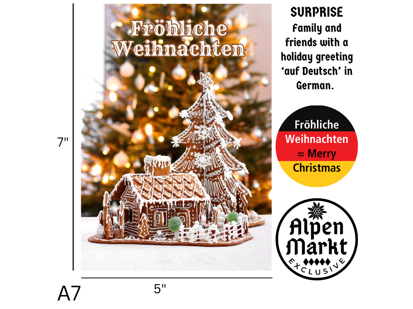 German Christmas Card - Fröhliche Weihnachten gingerbread house