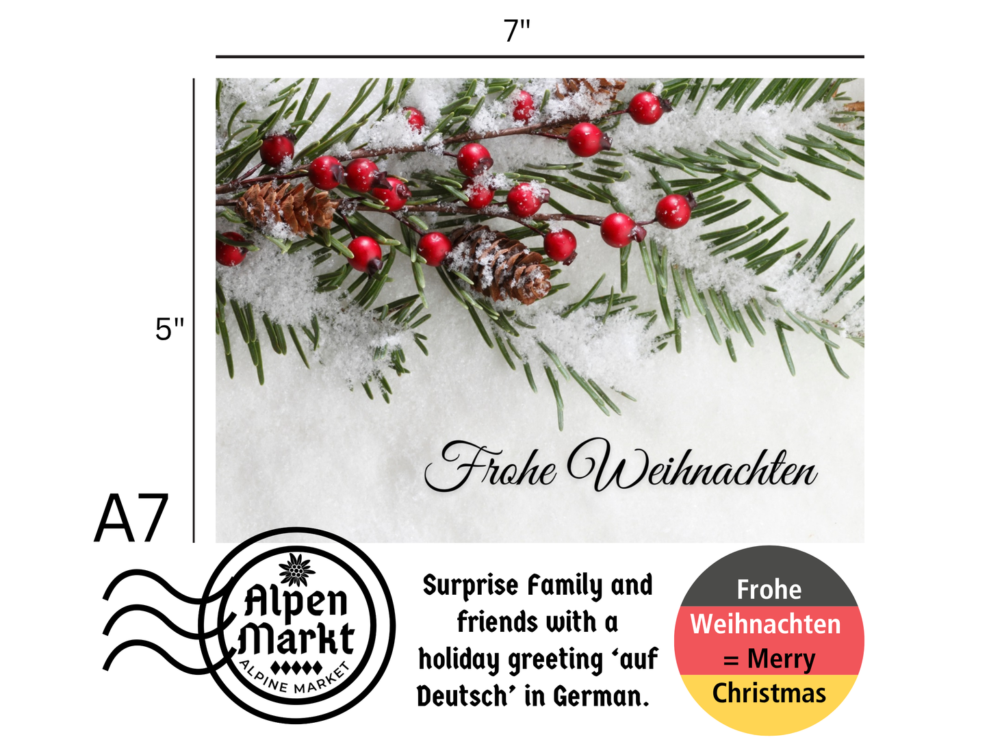 German Christmas Card - Frohe Weihnachten red berries