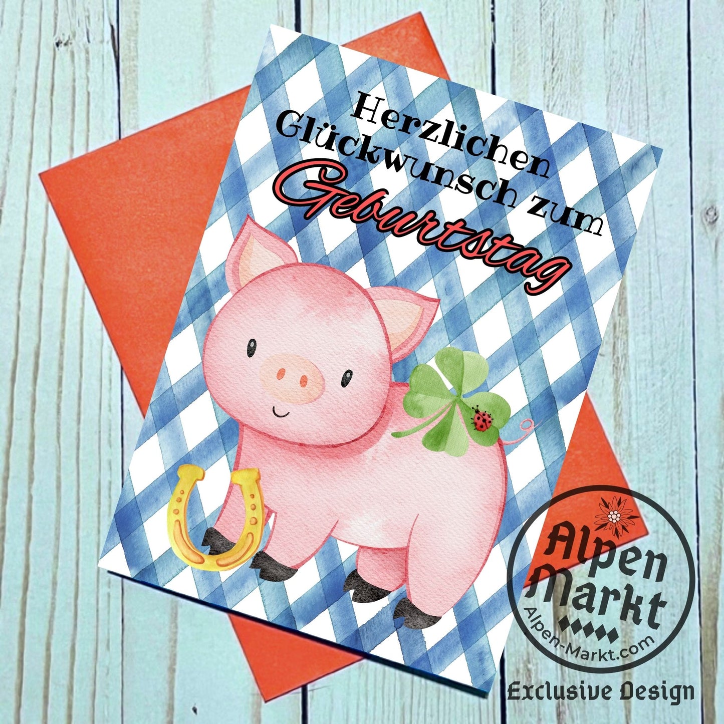 Lucky Pig German Birthday "Geburtstag" Greeting Card