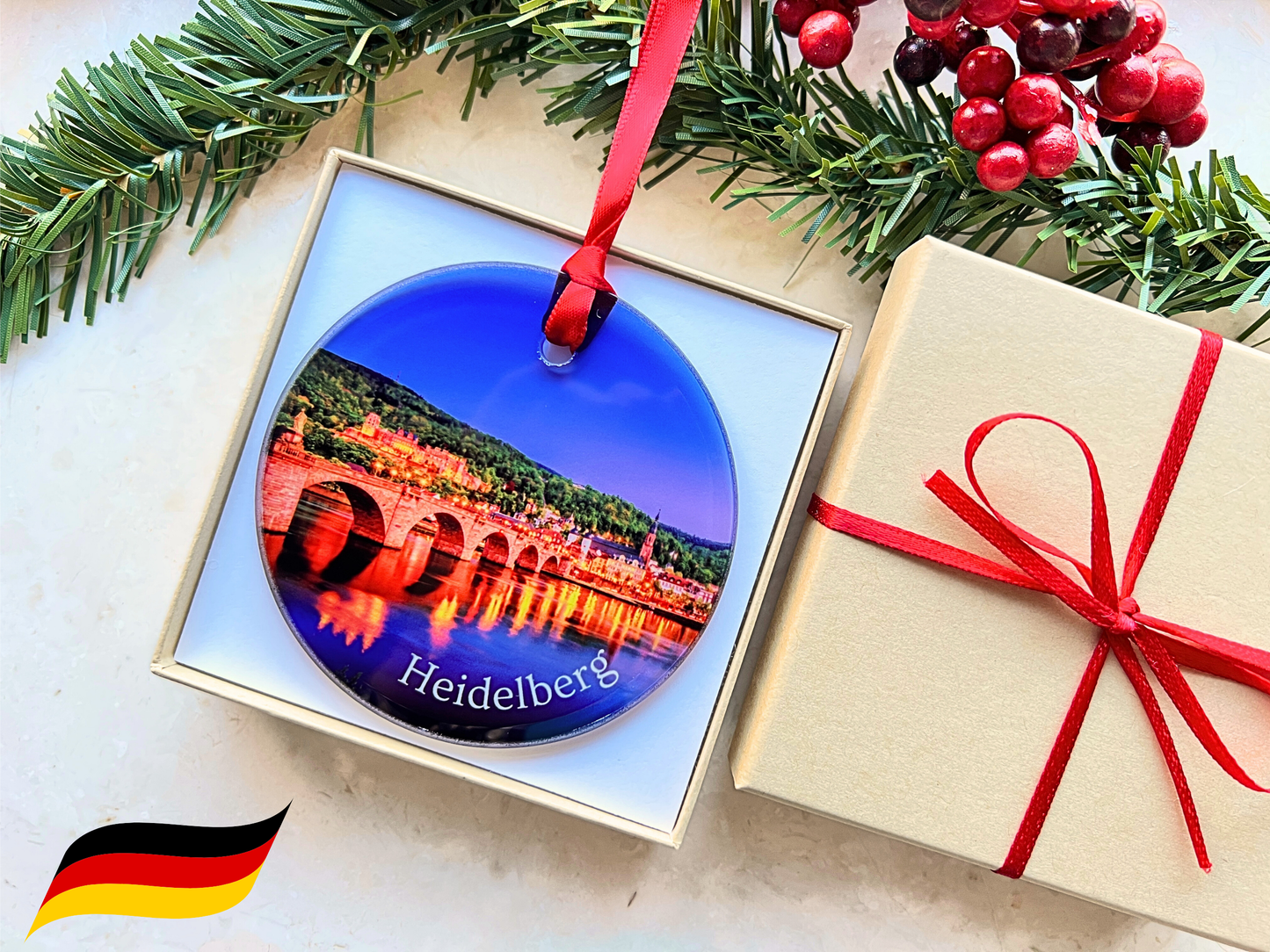 Heidelberg Germany glass ornament with gift box