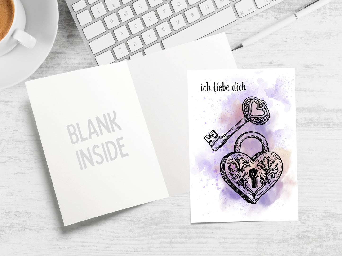 "Ich Liebe Dich" German romantic greeting card with key to heart