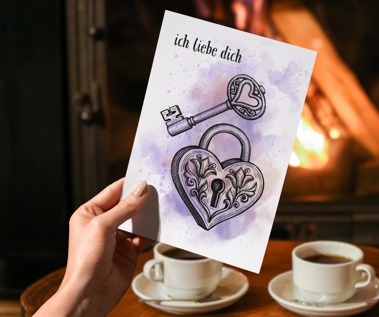 "Ich Liebe Dich" German romantic greeting card with key to heart