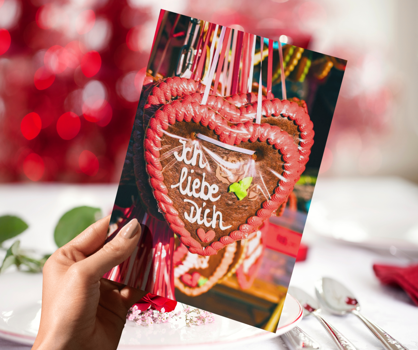 "Ich Liebe Dich" German romantic greeting card with Lebkuchen Heart