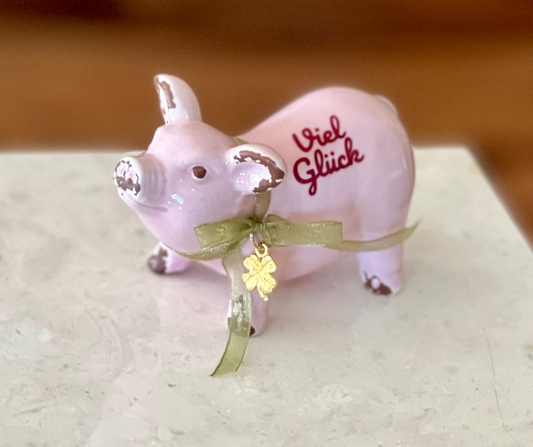 Standing Ceramic Lucky Pig - Viel Glück – Good Luck in German