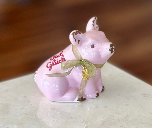 Sitting Ceramic Lucky Pig - Viel Glück – Good Luck in German