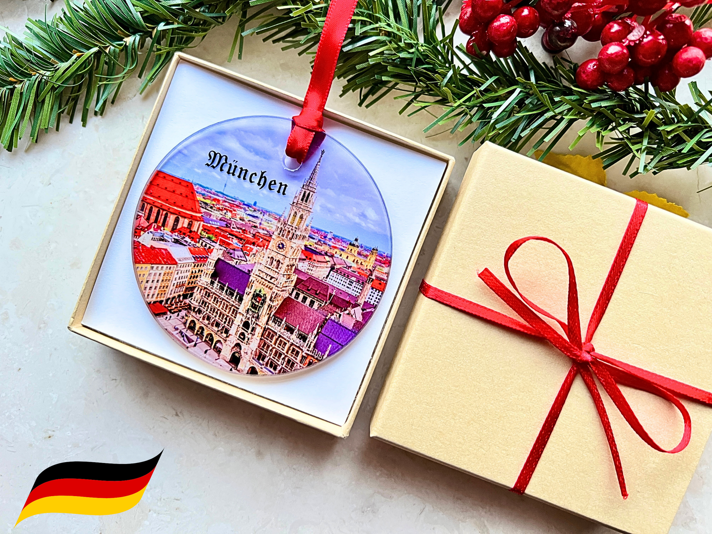 München Germany glass ornament with gift box