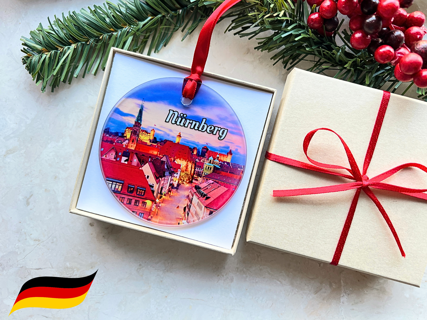 Nürnberg Germany glass ornament with gift box