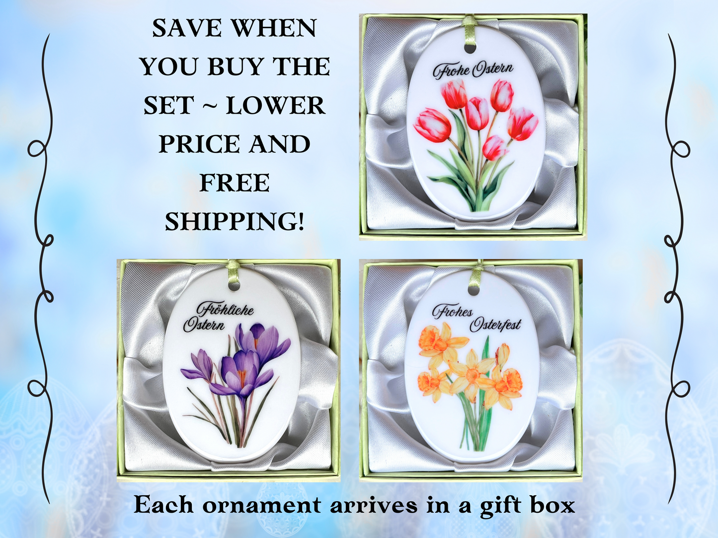 German Ceramic Easter Ornament with Daffodil Design – Frohes Osterfest