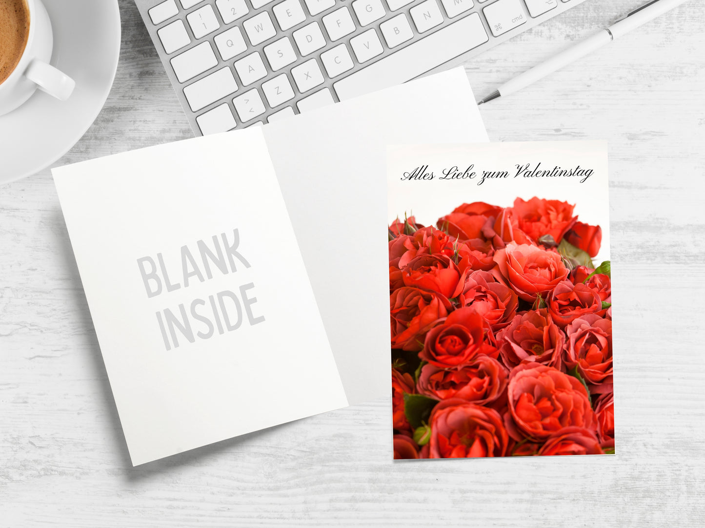German romantic Valentine greeting card with bouquet of roses