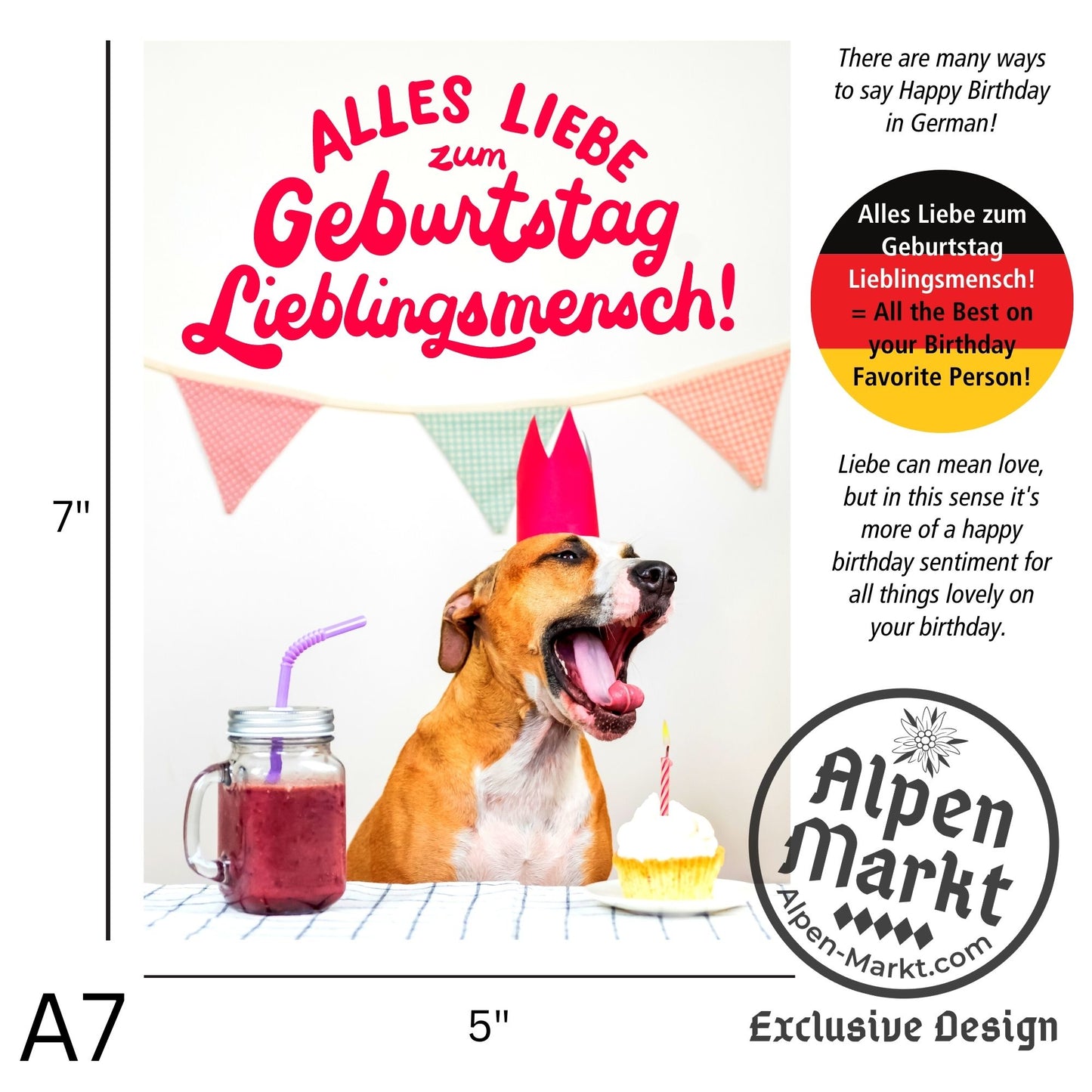 Party Dog German Birthday "Geburtstag" Greeting Card