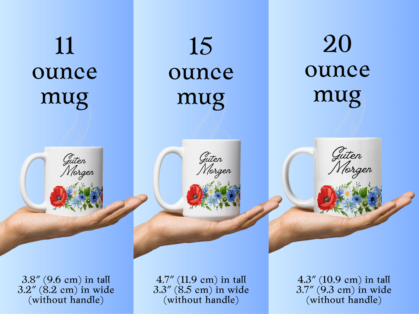 German Good Morning Mug “Guten Morgen” with Alpine flowers - white - 11 oz, 15 oz, 20 oz