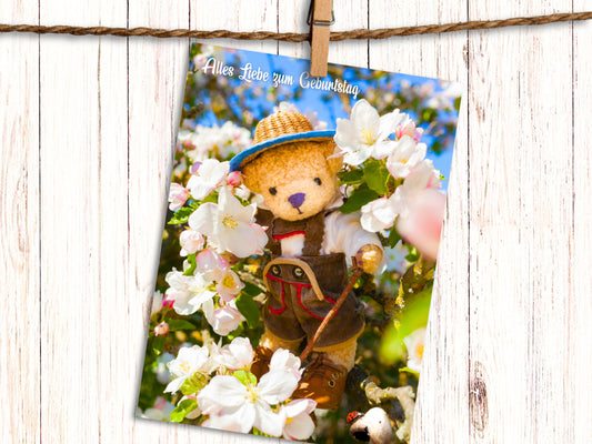 Teddy Bear with Lederhosen German Birthday "Geburtstag" Greeting Card