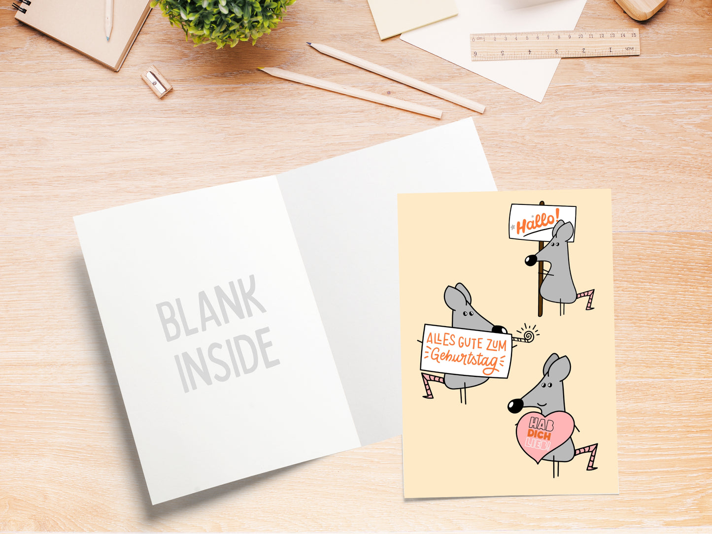 Mouse with Birthday Signs "Geburtstag" Greeting Card