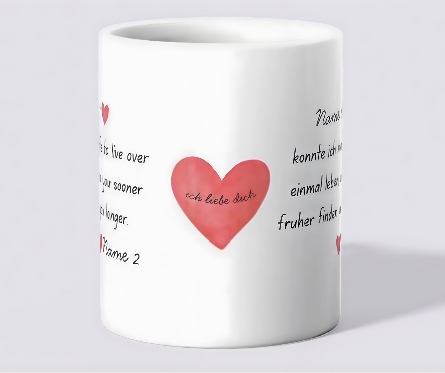Custom romantic mug in English & German - add your names