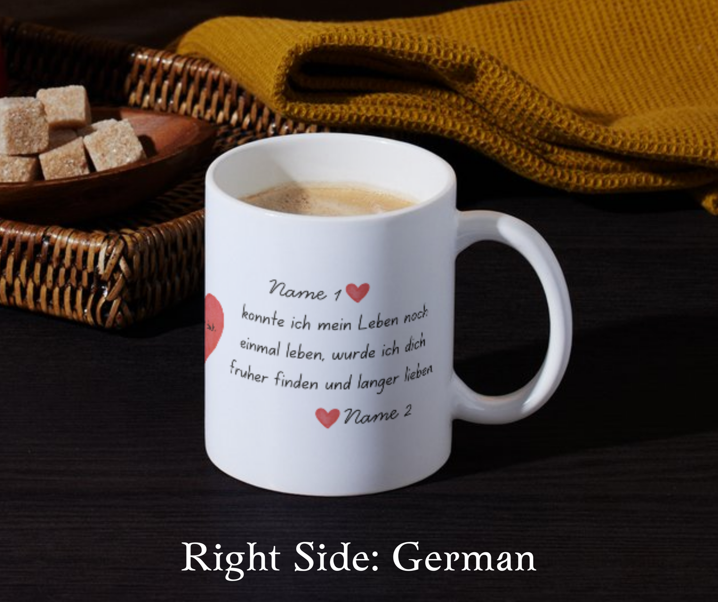 Custom romantic mug in English & German - add your names