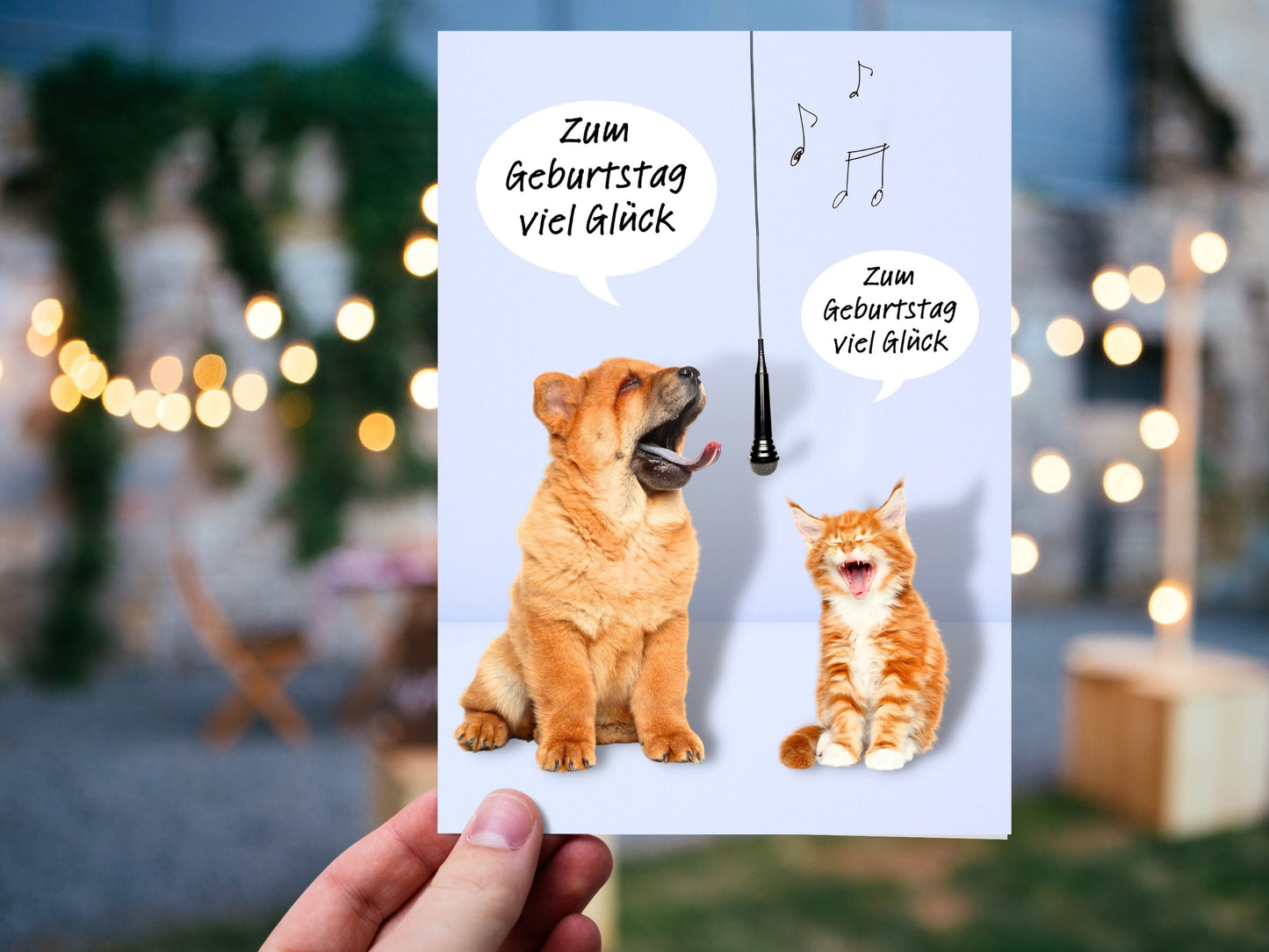 Puppy and Kitten Singing Birthday "Geburtstag" Greeting Card