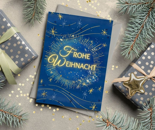 Beautiful Starry Night Sky Christmas Card in German - Frohe Weihnacht
