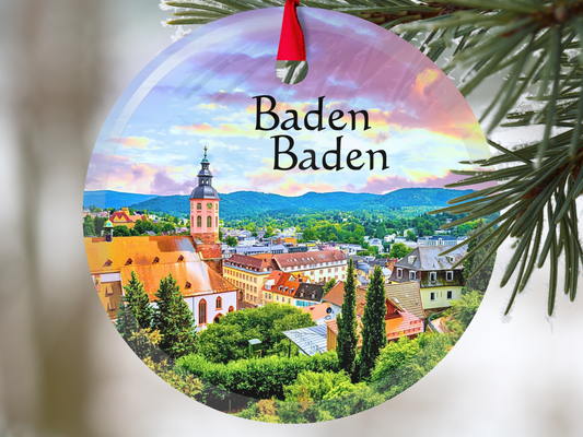 Baden Baden Germany glass ornament with gift box