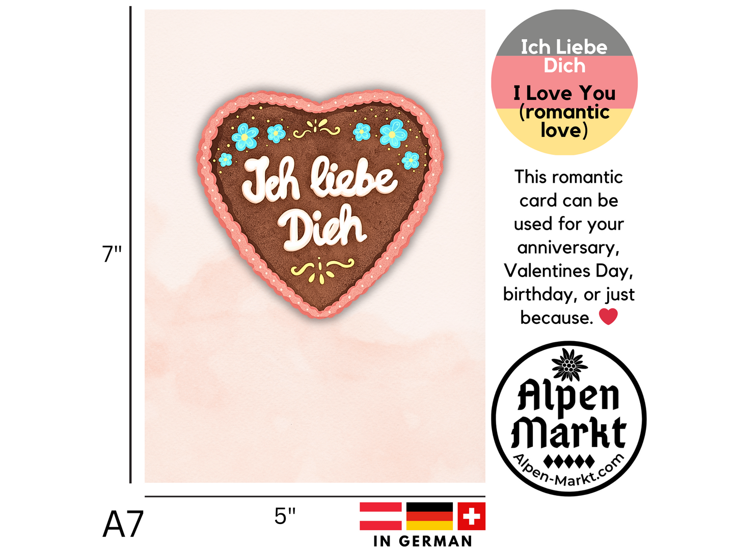 Lebkuchen "Ich Liebe Dich" German I Love You card for Valentine Anniversary or just because