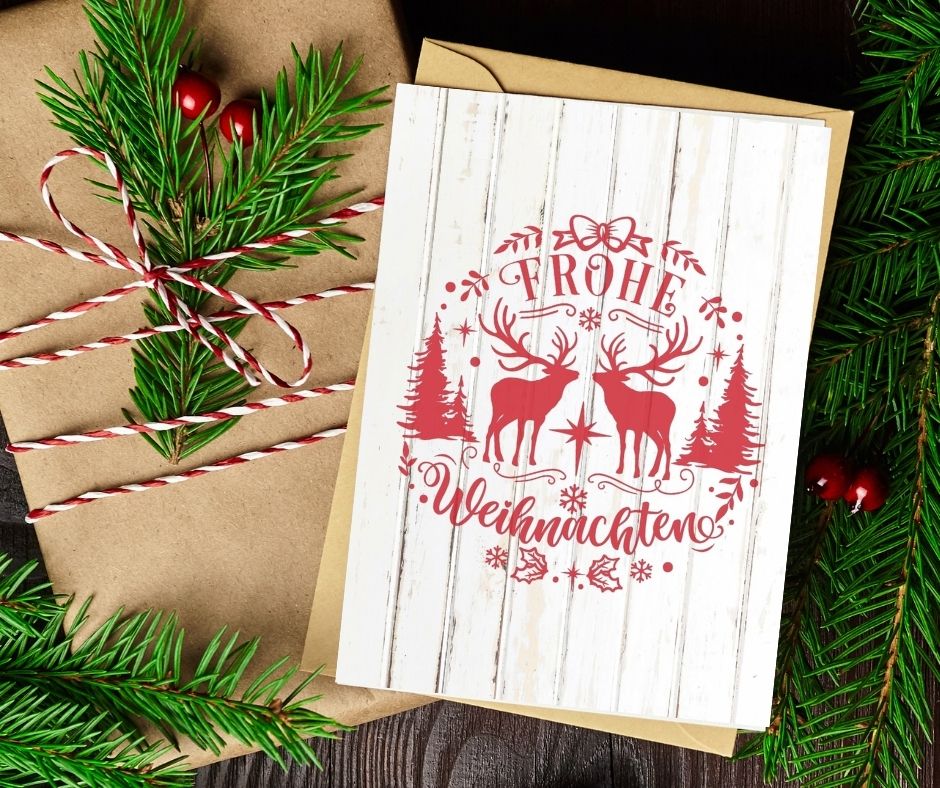 Reindeer Rustic German Christmas Card - Frohe Weihnachten